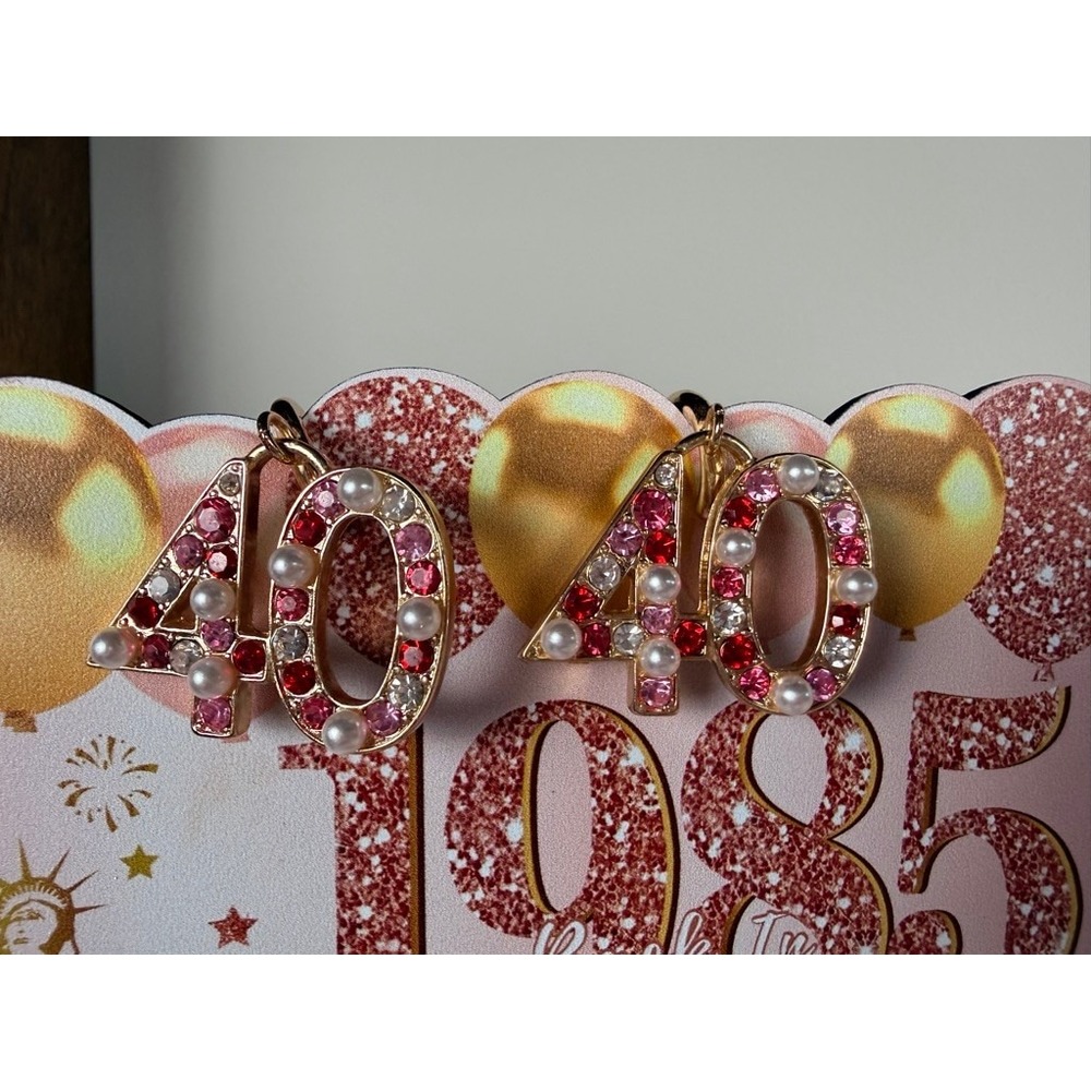 40 & Fabulous Birthday Sash Headband Earrings Set‎ Rose Gold Glitter - Picture 3 of 9